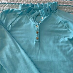 Lily Pulitzer Light Blue Ruffled Collar Pullover Top size small